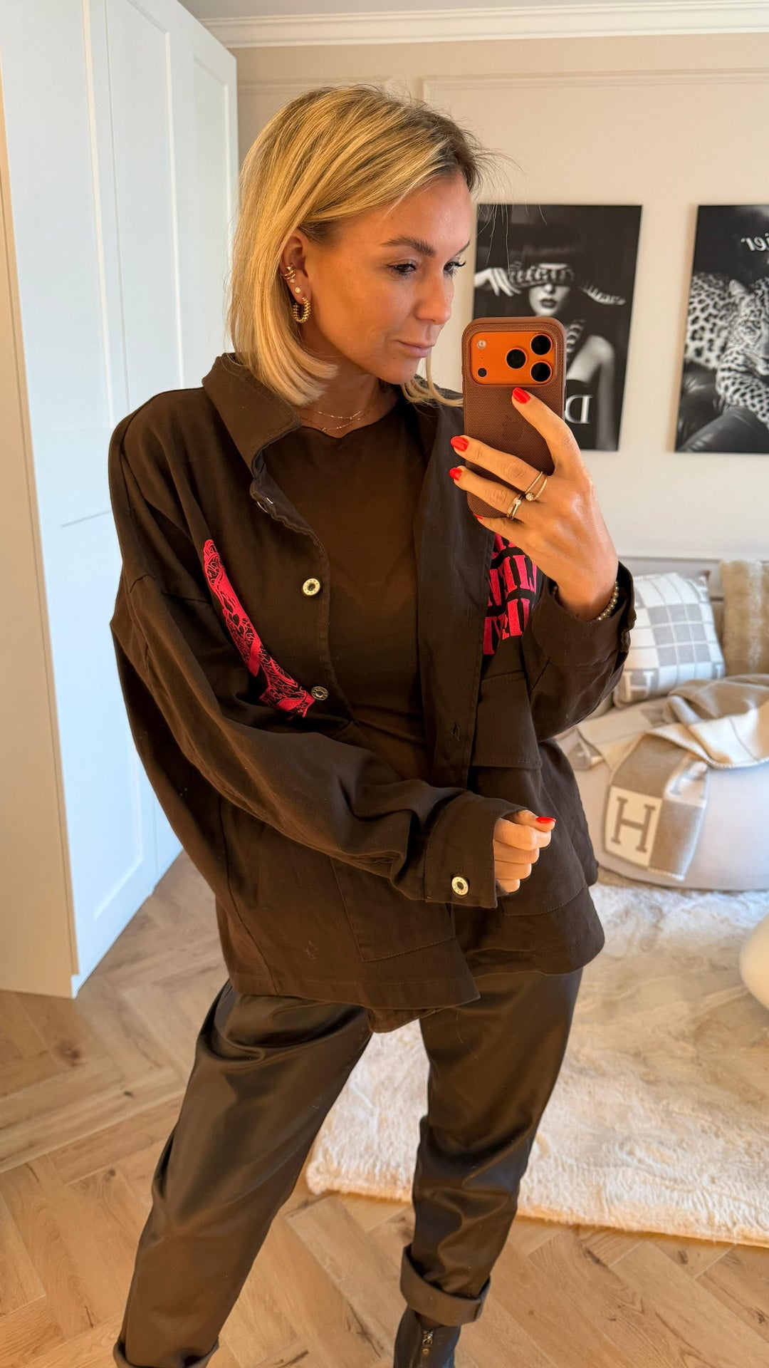 Jeans Hemd Jacke " Be Lieve " / schoko braun - pink Art. 13582