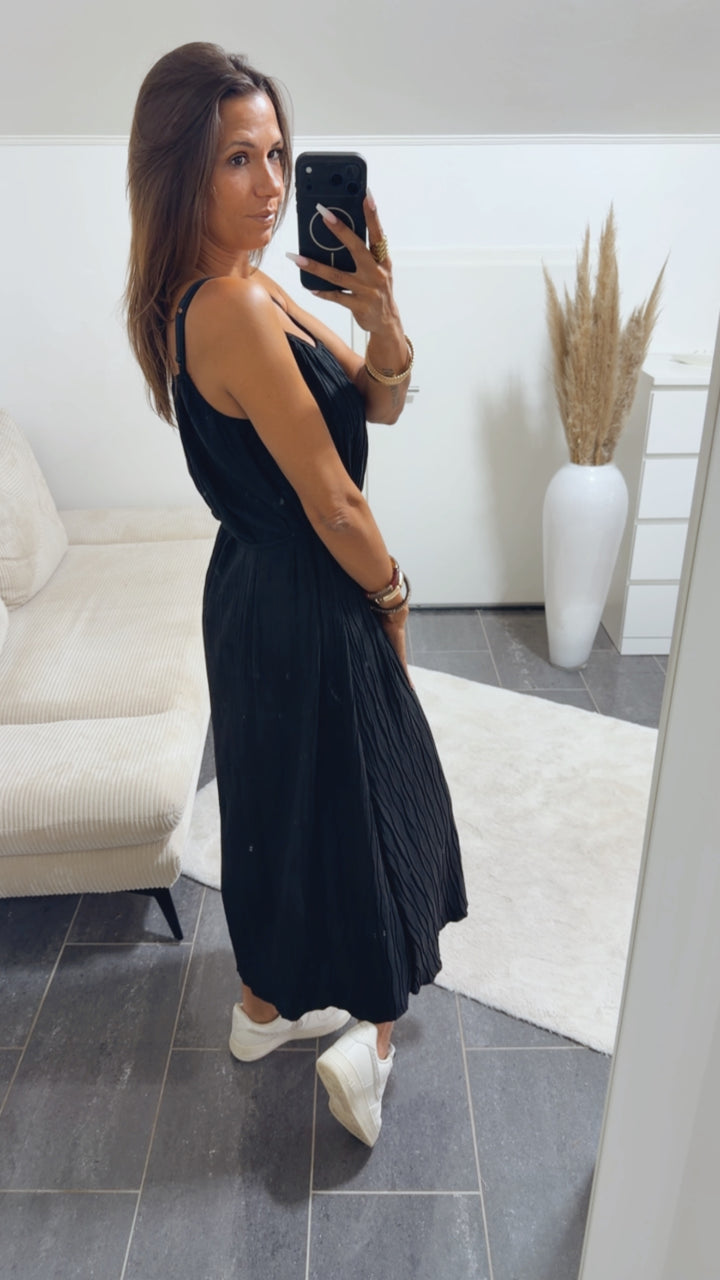 Struktur Kleid mit Spaghetti Trägern / schwarz Art.15183