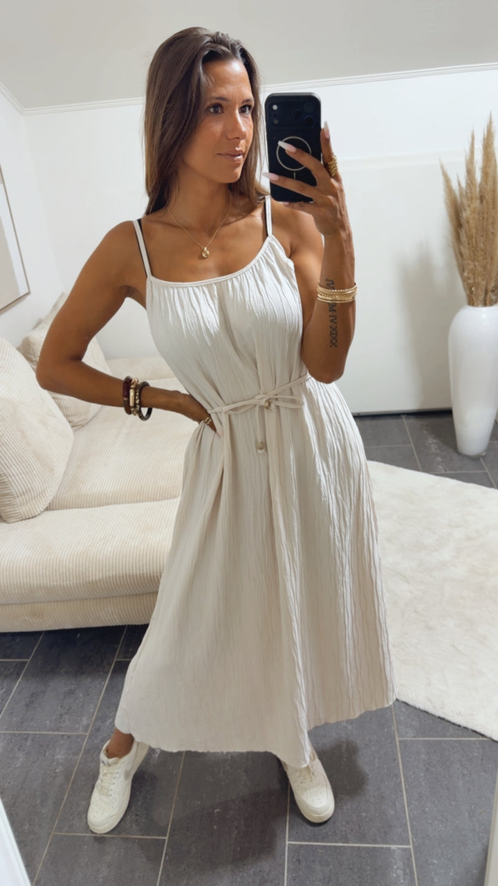 Luftig leichtes Kleid mit Spaghetti Trägern / helles beige Art.15181