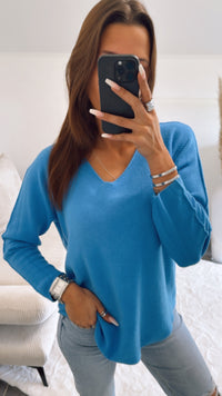 Leichter, super weicher Pullover, V-Ausschnitt / royal blau Art. 9260