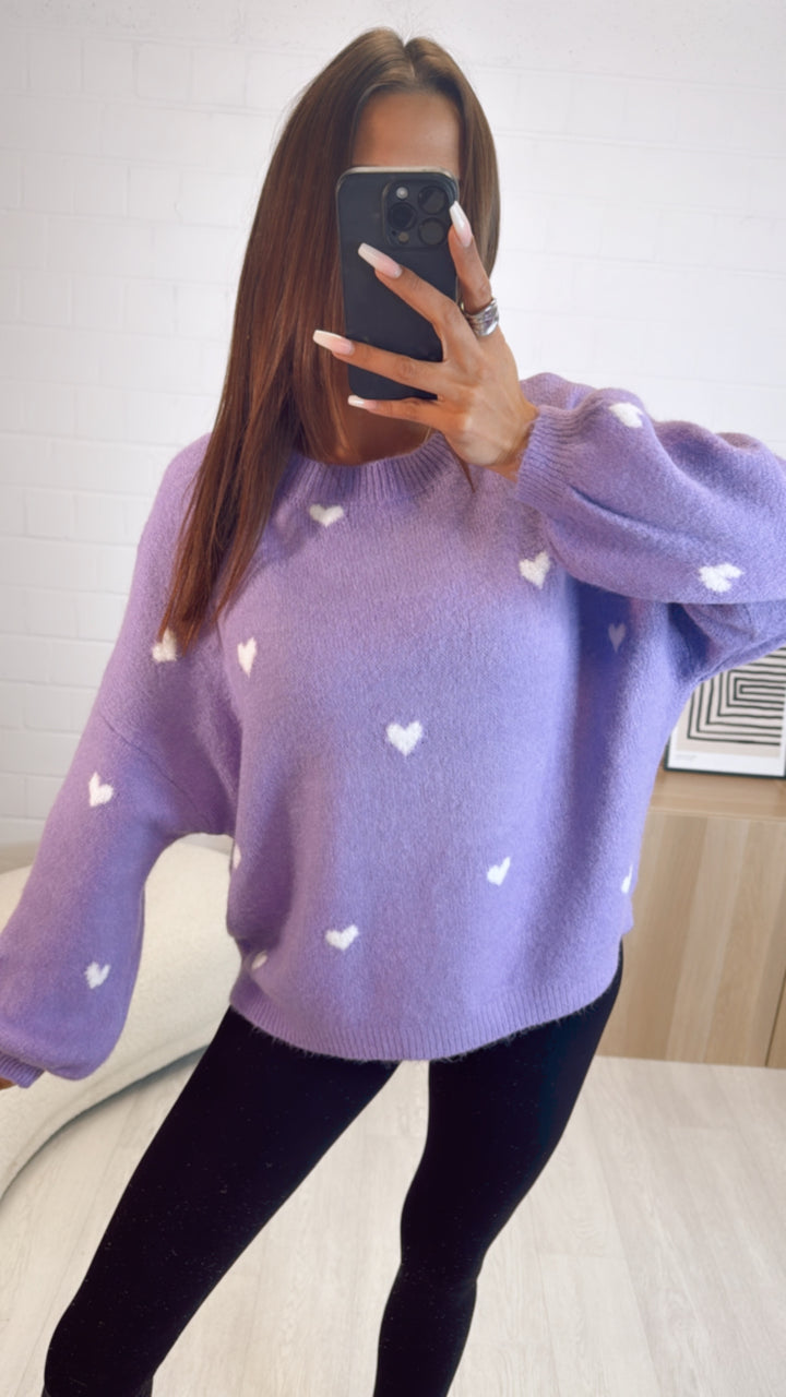 super süßer Pullover mit kleinen Herzen / lila - weiss Art. 9211