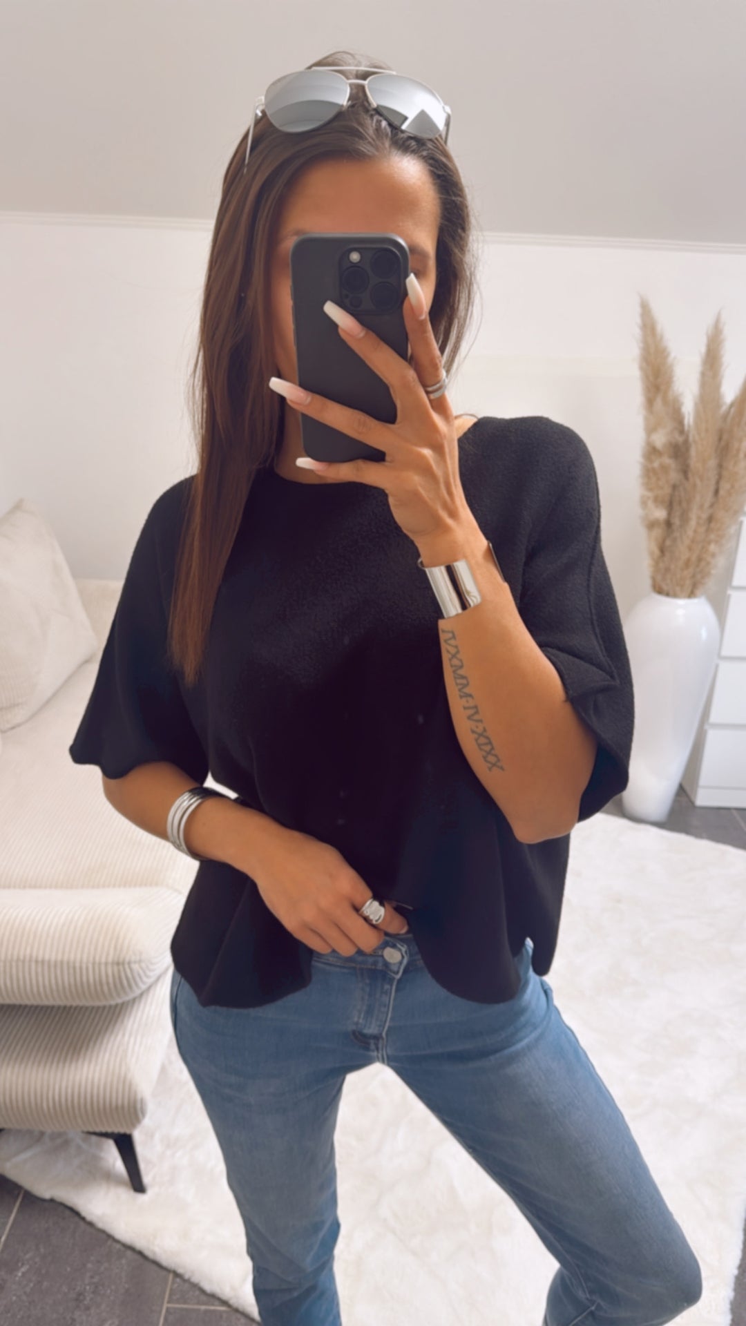 Leichtes Strick oversize T-shirt / schwarz Art. 9266