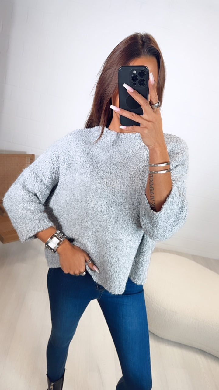 TEDDY Pullover mit 3/4 Fledermausärmeln, Rundausschnitt / grau Art. 7956