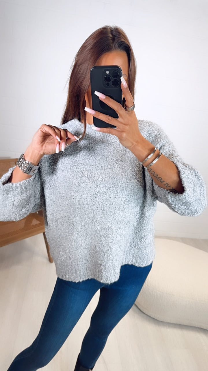 TEDDY Pullover mit 3/4 Fledermausärmeln, Rundausschnitt / grau Art. 7956