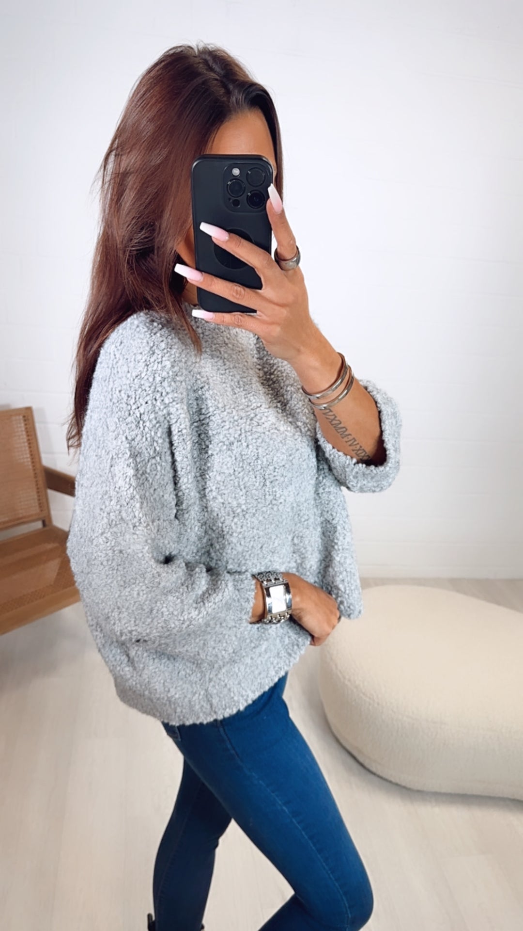 TEDDY Pullover mit 3/4 Fledermausärmeln, Rundausschnitt / grau Art. 7956
