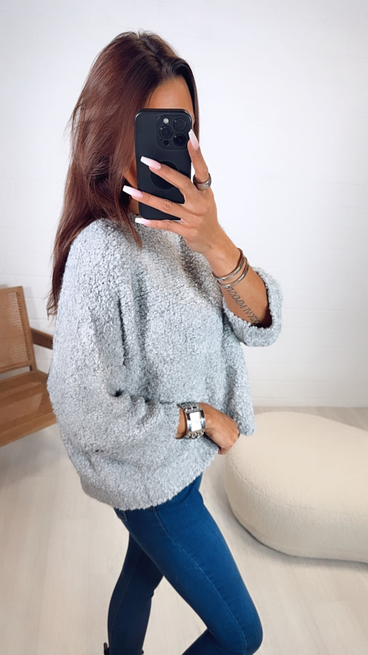 TEDDY Pullover mit 3/4 Fledermausärmeln, Rundausschnitt / grau Art. 7956