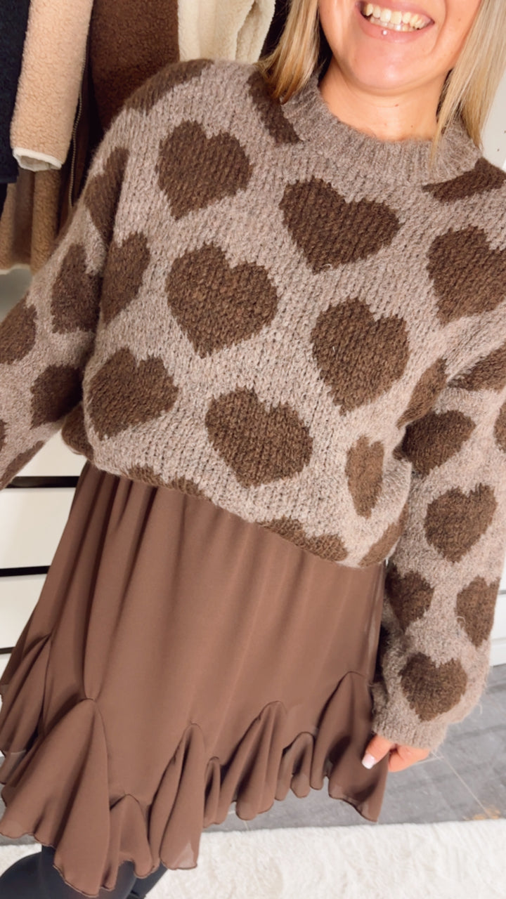 weicher Pullover mit HERZEN / braun meliert - dunkel braun Art. 12662