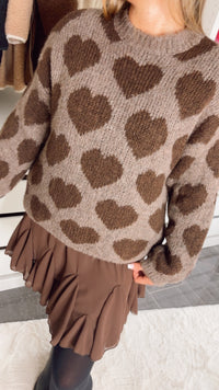 weicher Pullover mit HERZEN / braun meliert - dunkel braun Art. 12662