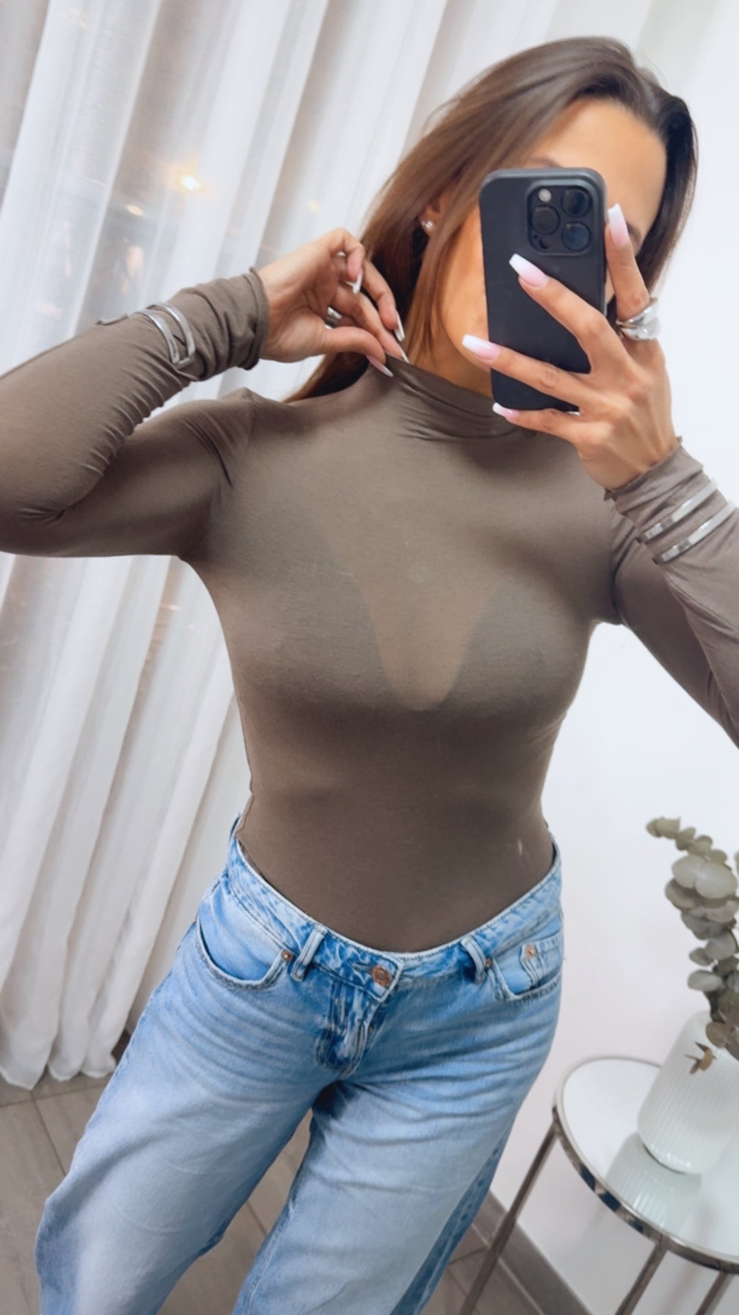 LEICHTER STEHKRAGEN Transparentes Trend Oberteil / taupe - schlamm Art. 13915