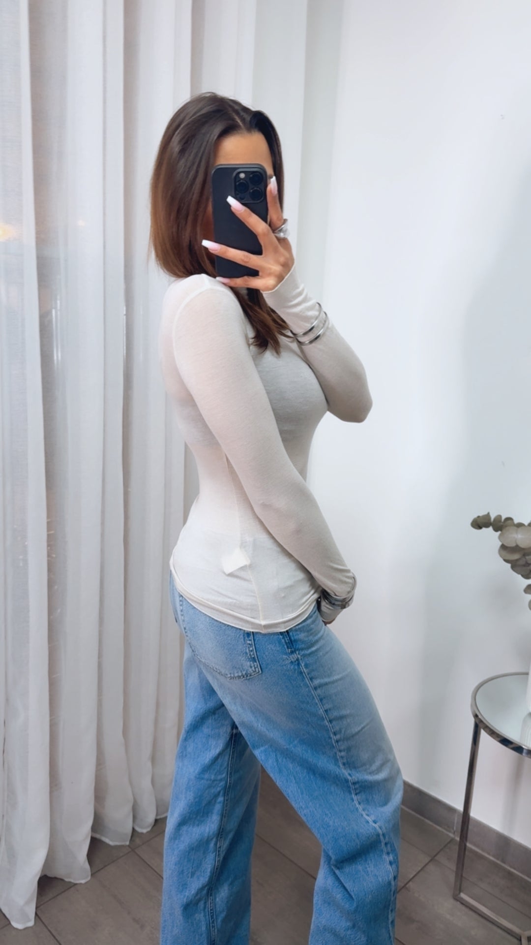 LEICHTER STEHKRAGEN Transparentes Trend Oberteil / beige Art. 13913