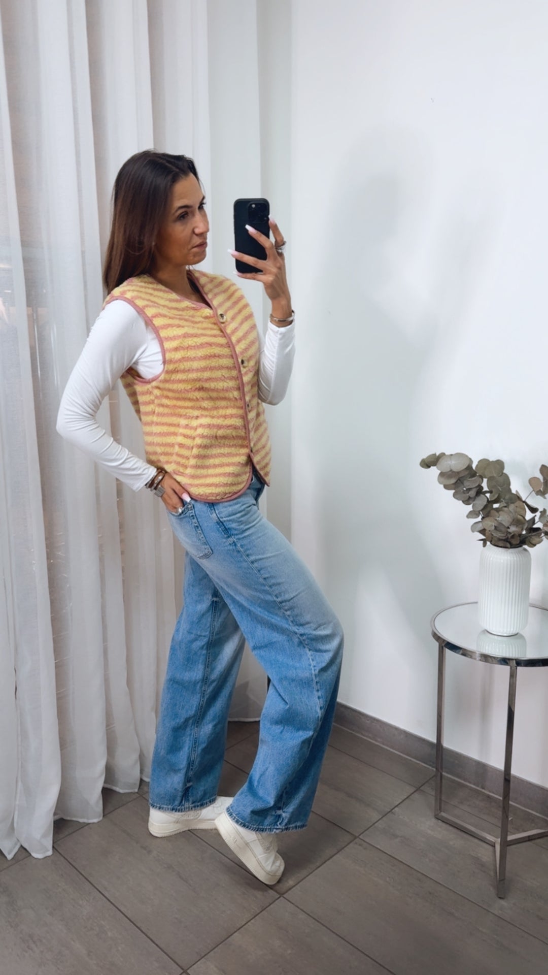 gestreifte TEDDY Weste mit Knöpfen / rosa - soft gelb Art. 13928