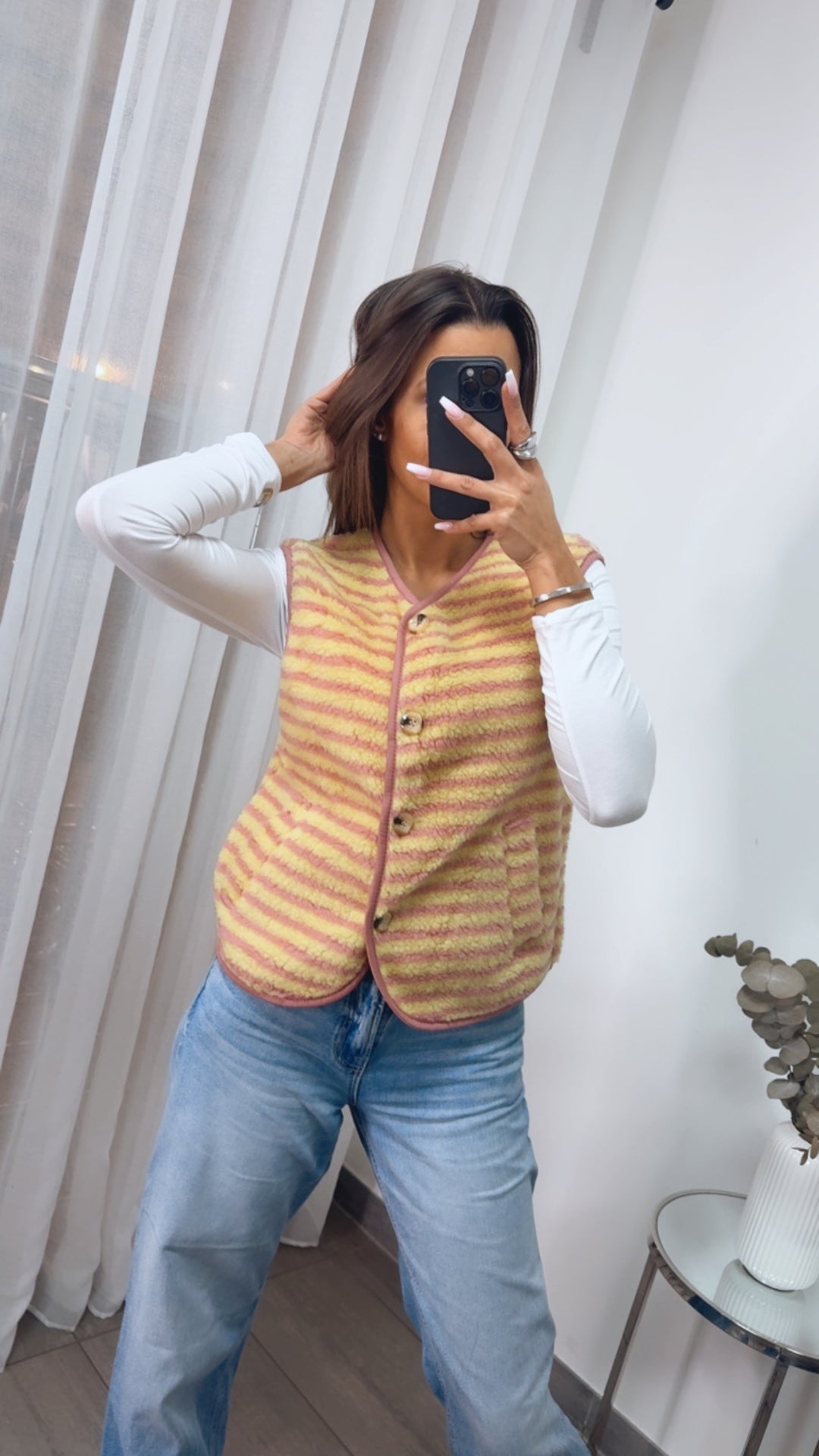 gestreifte TEDDY Weste mit Knöpfen / rosa - soft gelb Art. 13928