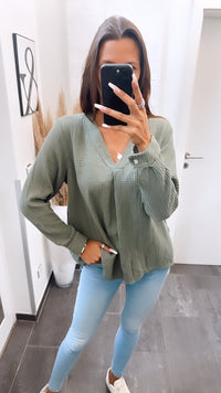 Musselin Bluse ohne Knöpfe / khaki Art. 6796