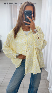 LEO KURZE Oversize Musselin Bluse / weiss - soft gelb Art. 15255