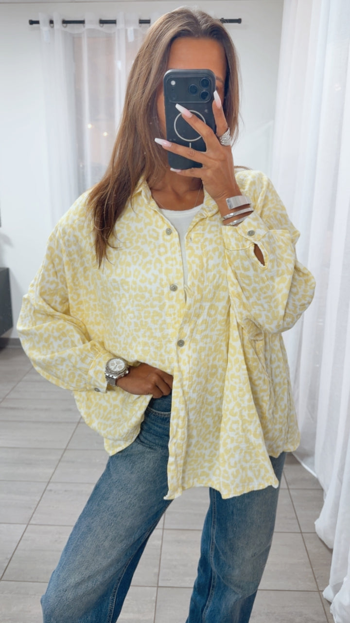 LEO KURZE Oversize Musselin Bluse / weiss - soft gelb Art. 15255