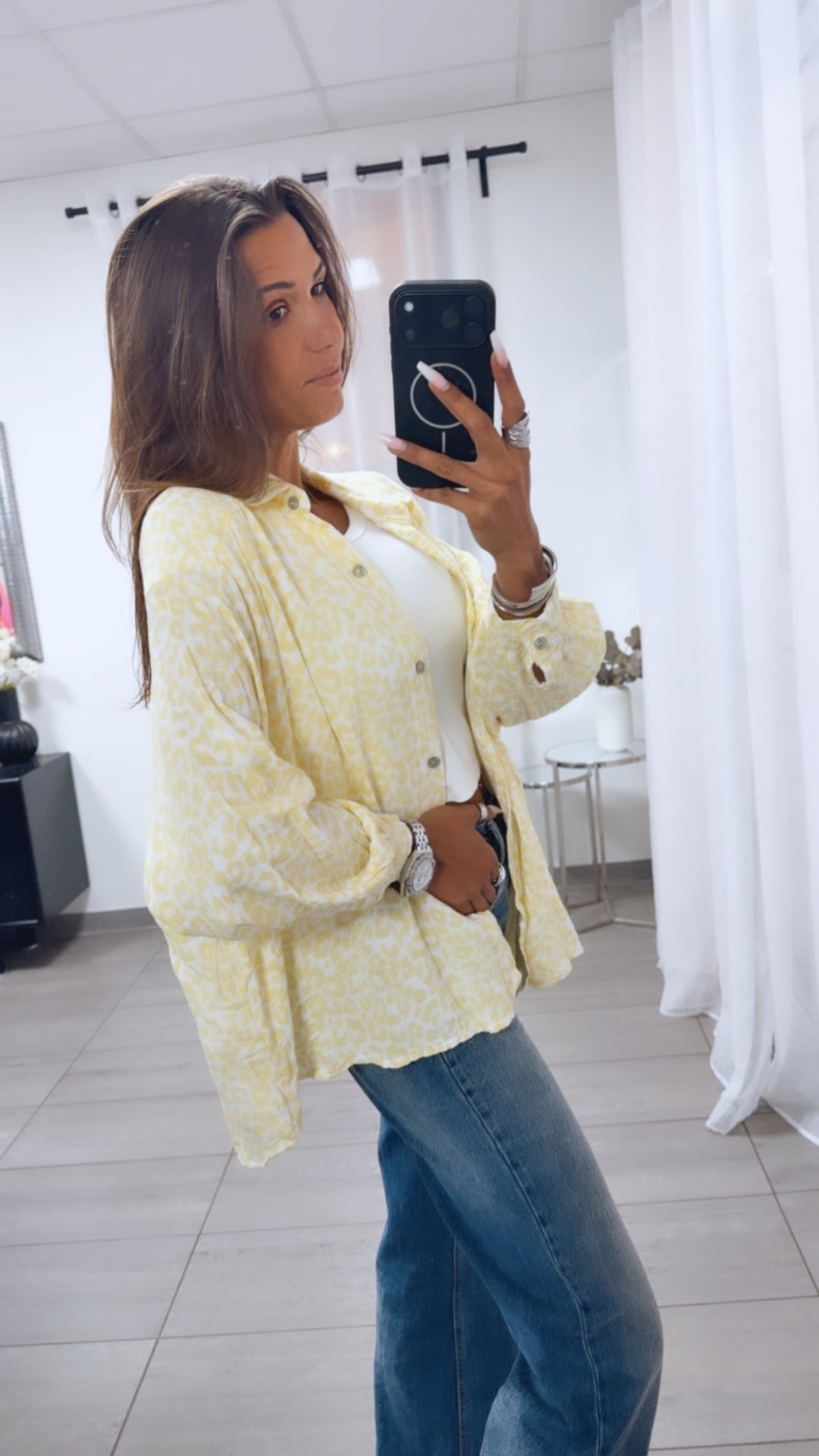 LEO KURZE Oversize Musselin Bluse / weiss - soft gelb Art. 15255