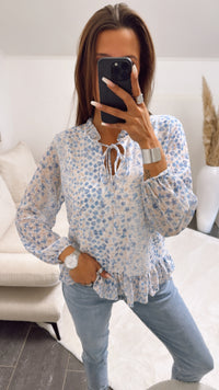 Chiffon Bluse mit floralem Muster / hell blau Art. 9272