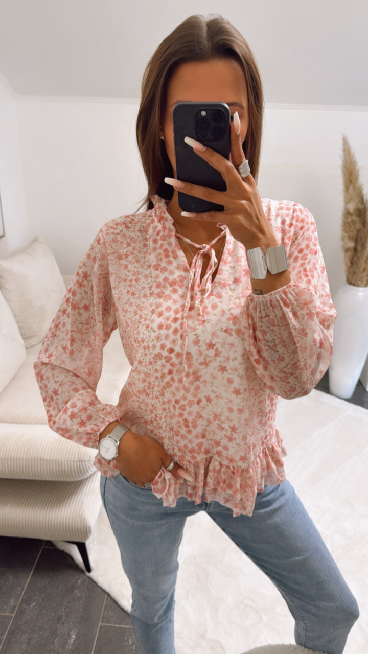 Chiffon Bluse mit floralem Muster / rosa Art. 9271