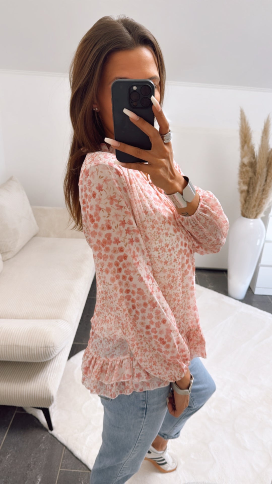Chiffon Bluse mit floralem Muster / rosa Art. 9271