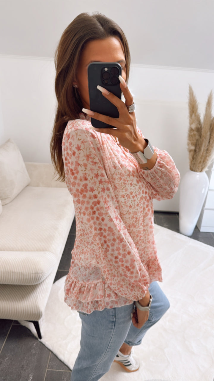 Chiffon Bluse mit floralem Muster / rosa Art. 9271