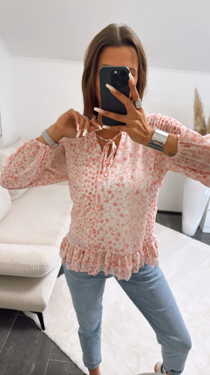 Chiffon Bluse mit floralem Muster / rosa Art. 9271