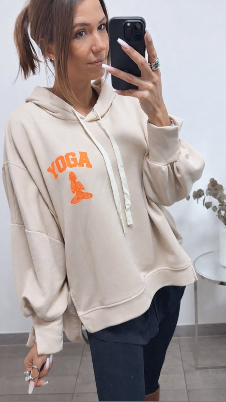 Hoodie " YOGA " / creme - Neon coral Art. 13507