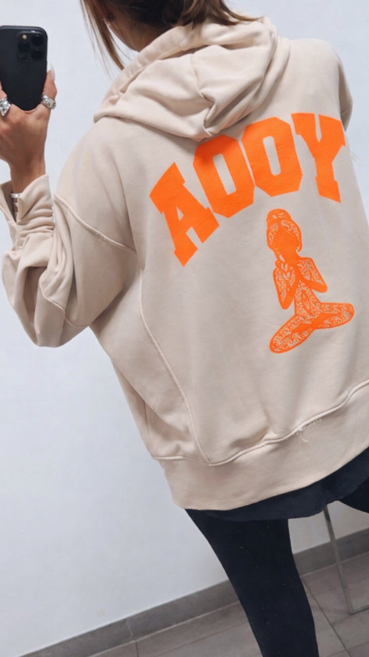 Hoodie " YOGA " / creme - Neon coral Art. 13507