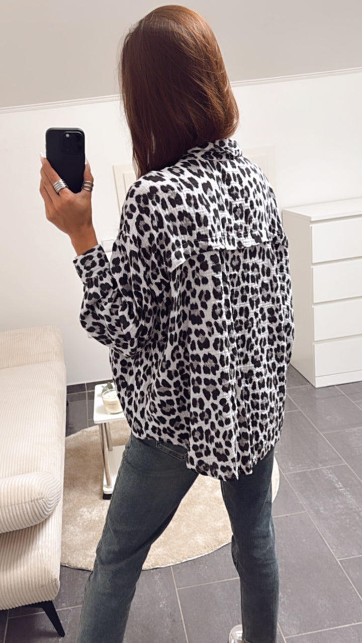 KURZE Oversize Musselin Bluse / Leo grau Art. 7002