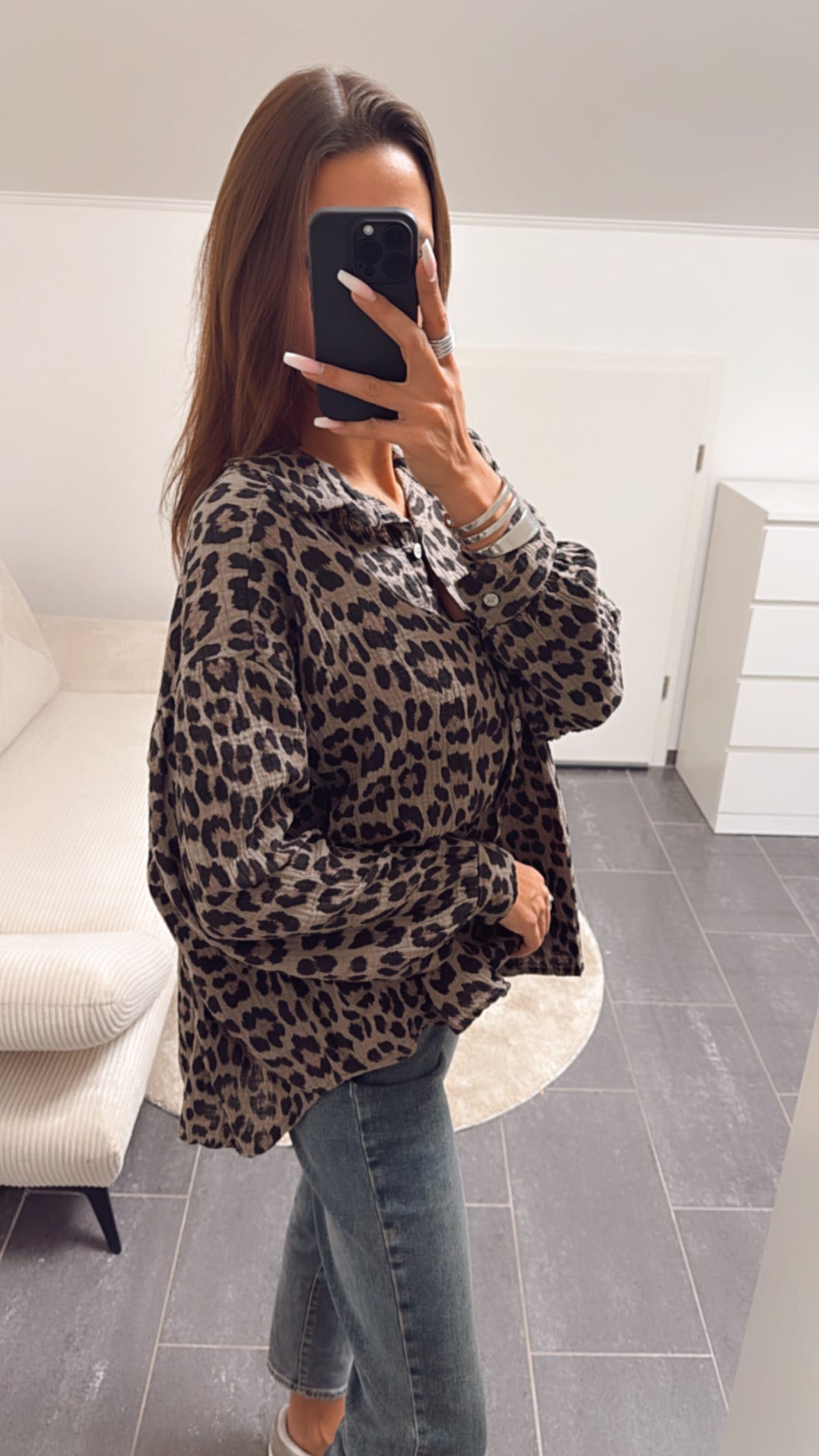KURZE Oversize Musselin Bluse / Leo schlamm Art. 6128
