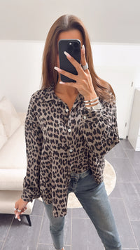 KURZE Oversize Musselin Bluse / Leo schlamm Art. 6128
