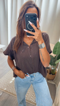 Oversize Musselin Bluse mit T-Shirt Ärmeln / braun Art. 15241