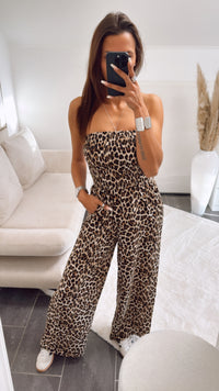 trägerloser, langer LEO Jumpsuit / braun - schwarz Art. 9282