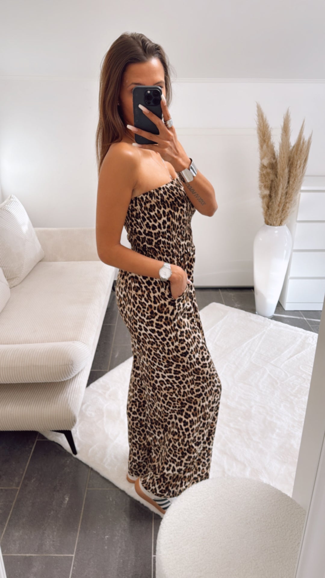 trägerloser, langer LEO Jumpsuit / braun - schwarz Art. 9282