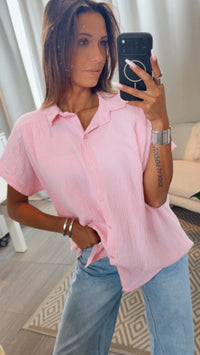 Oversize Musselin Bluse mit T-Shirt Ärmeln / soft pink Art. 15243