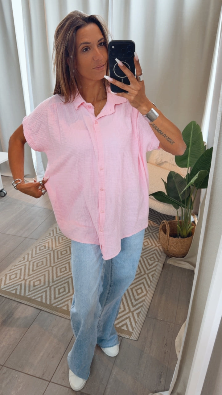 Oversize Musselin Bluse mit T-Shirt Ärmeln / soft pink Art. 15243