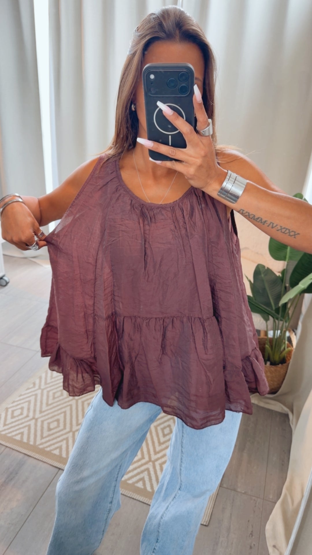 ultra dünnes, weites Oberteil mit Untershirt / bordeaux rot Art. 15282