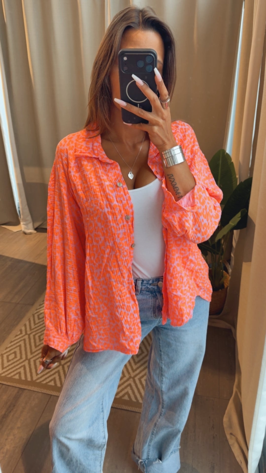 LEO KURZE Oversize Musselin Bluse / rosa - orange Art. 15252
