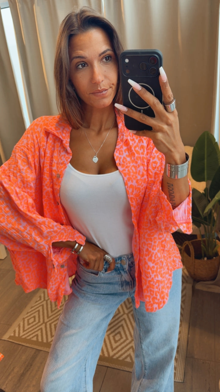 LEO KURZE Oversize Musselin Bluse / rosa - orange Art. 15252