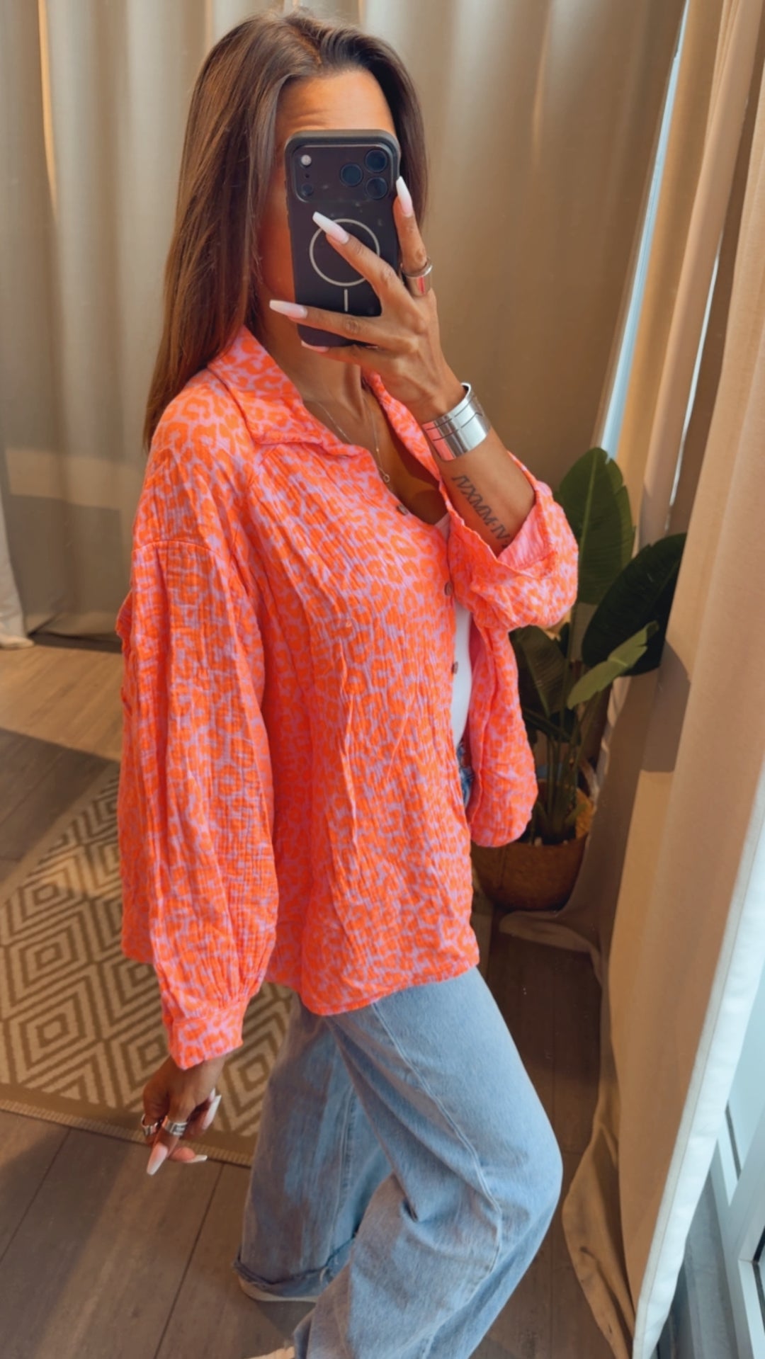 LEO KURZE Oversize Musselin Bluse / rosa - orange Art. 15252