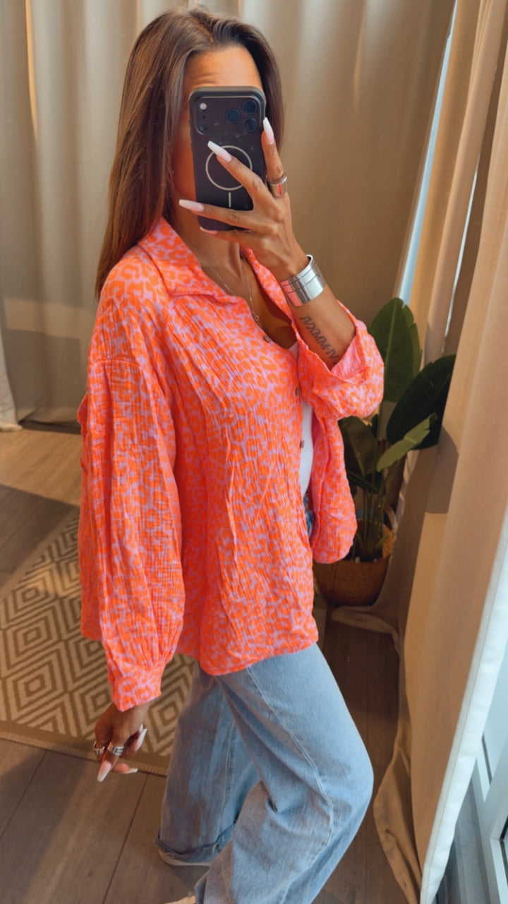 LEO KURZE Oversize Musselin Bluse / rosa - orange Art. 15252
