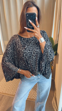 MEGA Oversize Shirt Leo - Muster / grau - schwarz Art.15295