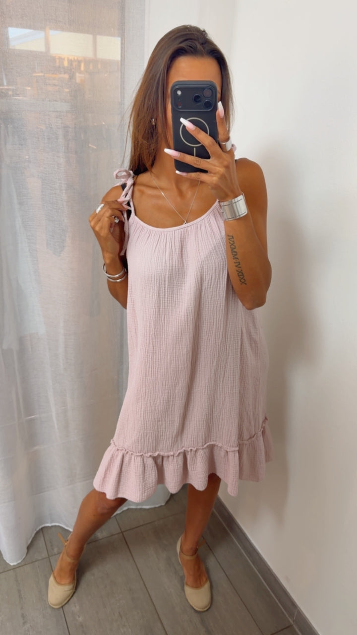 (Midi-) Musselin Kleid mit dünnen Trägern / puder Art. 15248
