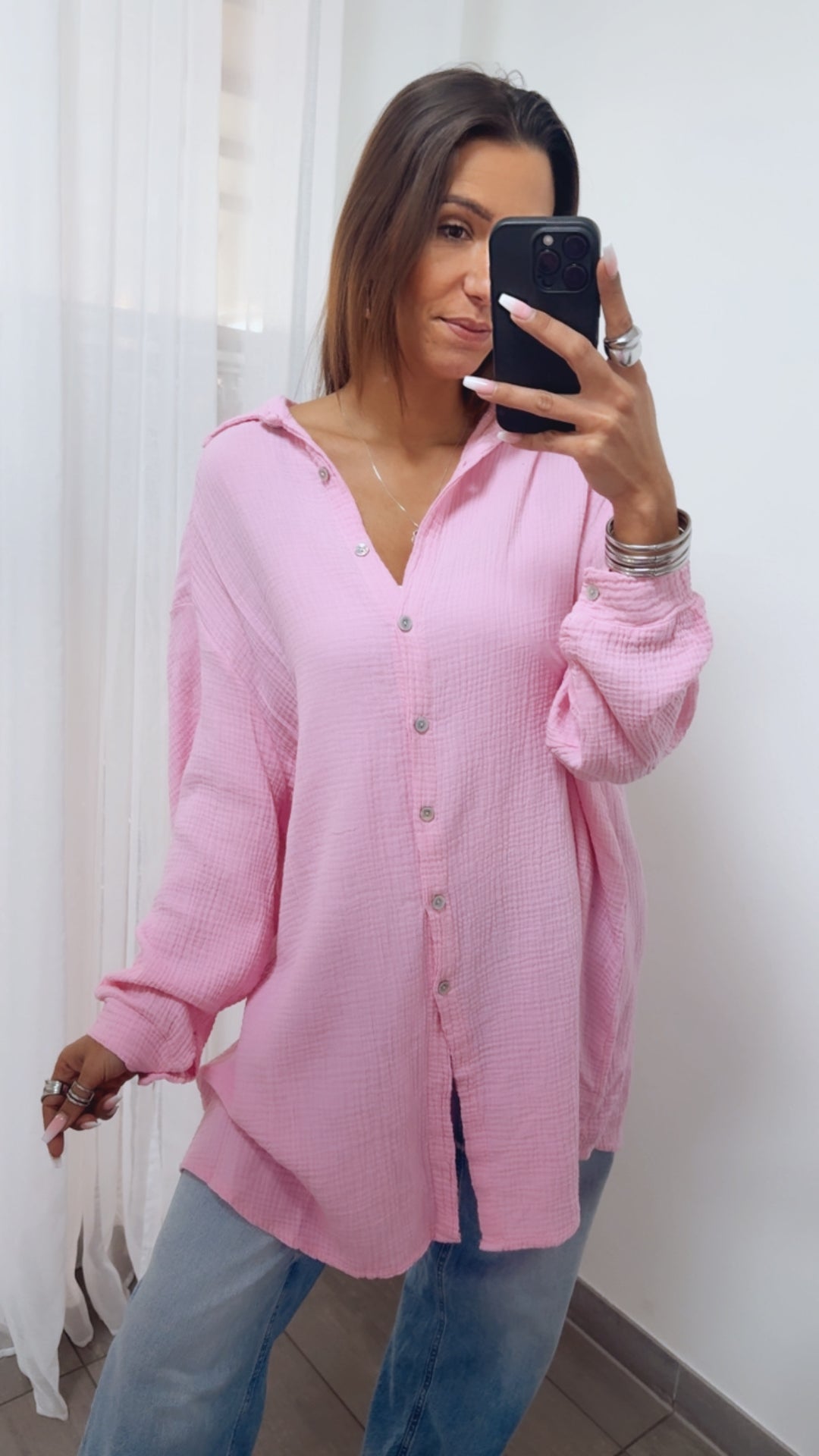 LANGE Oversize Musselin Bluse / soft pink Art. 13993