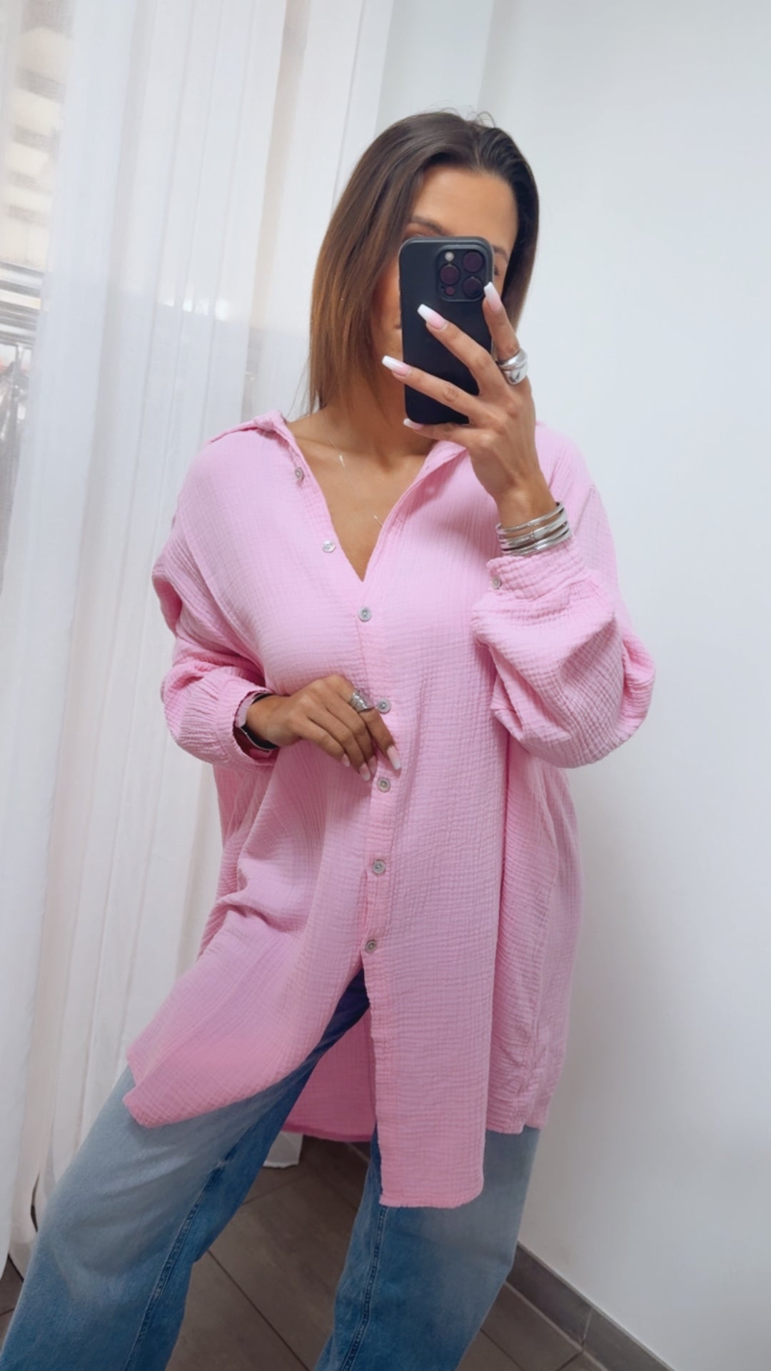 LANGE Oversize Musselin Bluse / soft pink Art. 13993
