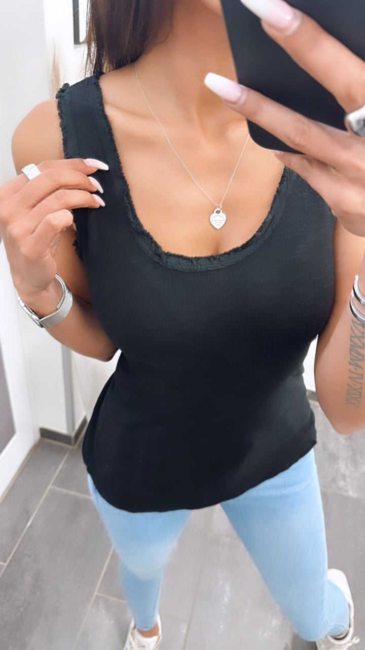 Top in Ripp-Optik, used-Elemente / schwarz Art. 5647