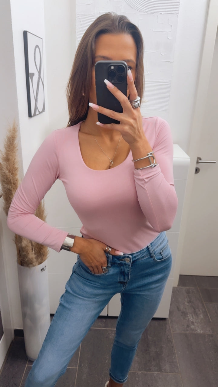 Basic Langarm Oberteil Viskose / rosa Art. 14038