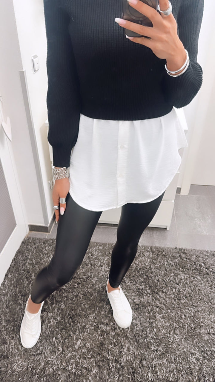 Gefütterte Lederlook Leggings schwarz Art. a043