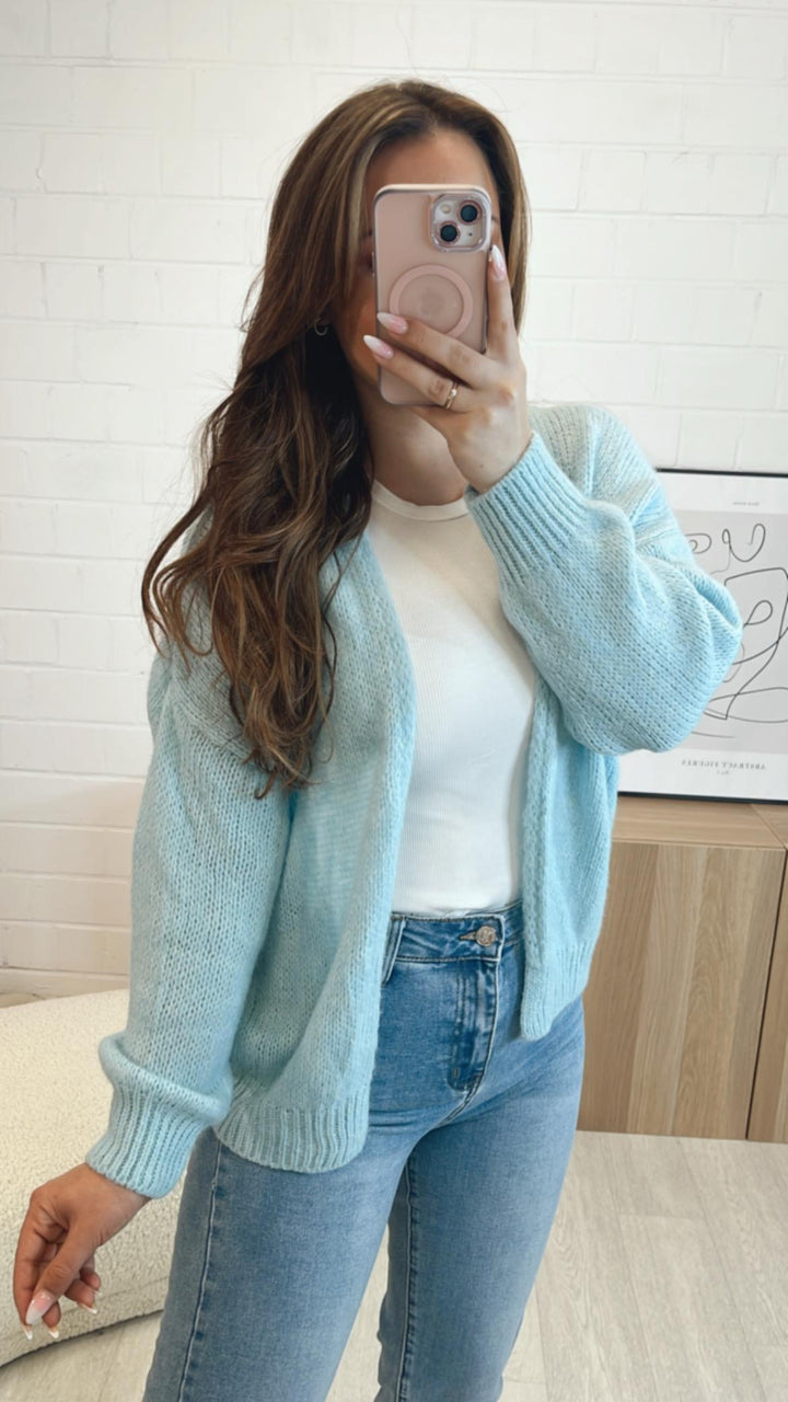 Offener Strick Cardigan / hell blau Art. 9318