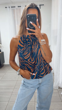 ANIMAL Print ärmelloses Top / dunkel blau - rost Art. 15354
