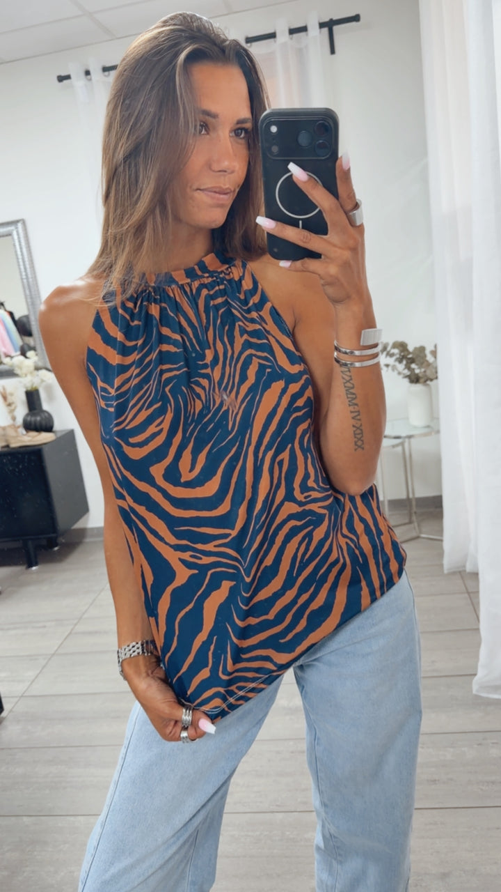 ANIMAL Print ärmelloses Top / dunkel blau - rost Art. 15354